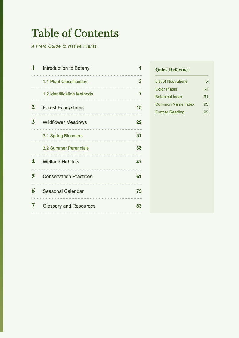 Botanical nature book table of contents